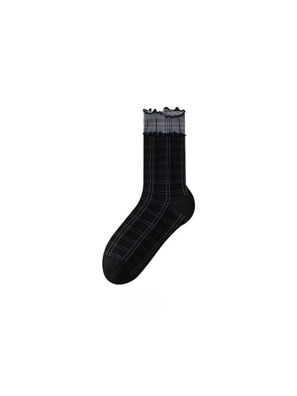 Rufia - Plaid Ruffle Trim Casual Crew Socks