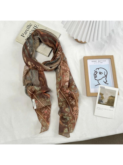 Scarvii - Botanical Floral Print Sheer Scarf