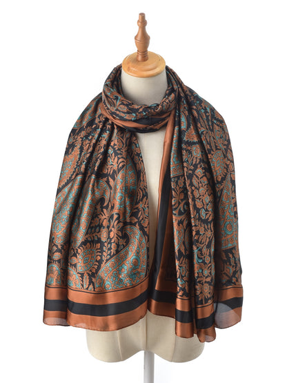 Scarvii – Brown Paisley Border Rectangle Scarf