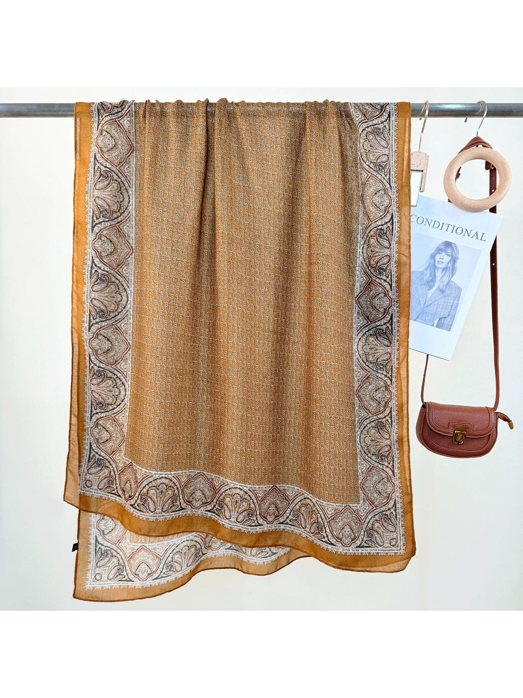 Scarvii - Paisley Border Print Lightweight Scarf