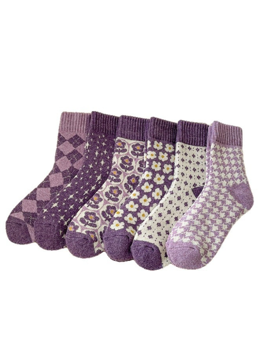 Rufia lavender pattern crew socks assortment