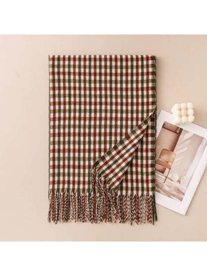 Scarvii - Preppy Classic Plaid Tassel Wrap Scarf
