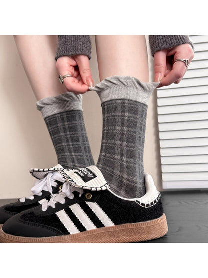 Rufia mid-calf socks with lace contrast detail photographed on white background