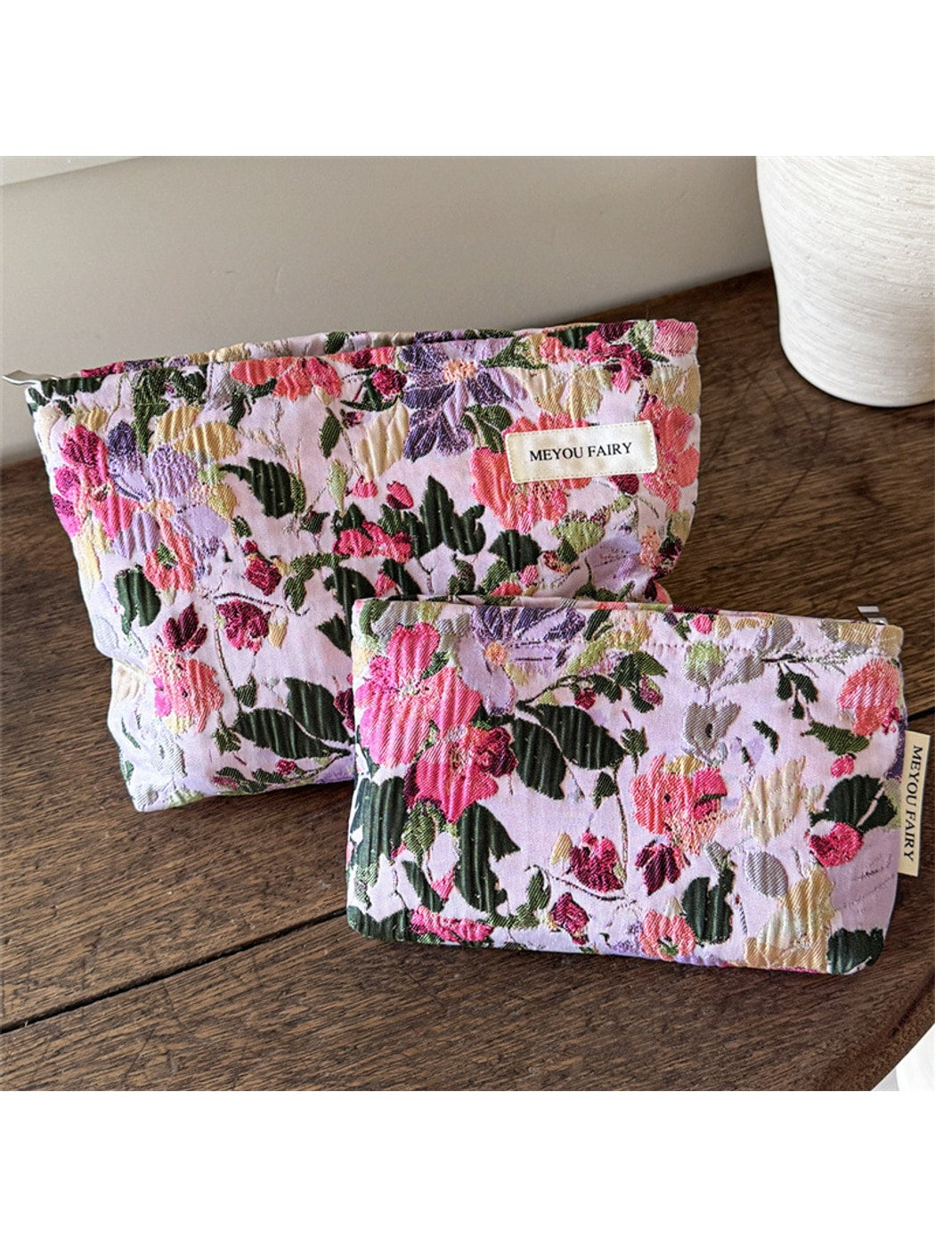 Cosbai - Floral Jacquard Zipper Cosmetic Bag