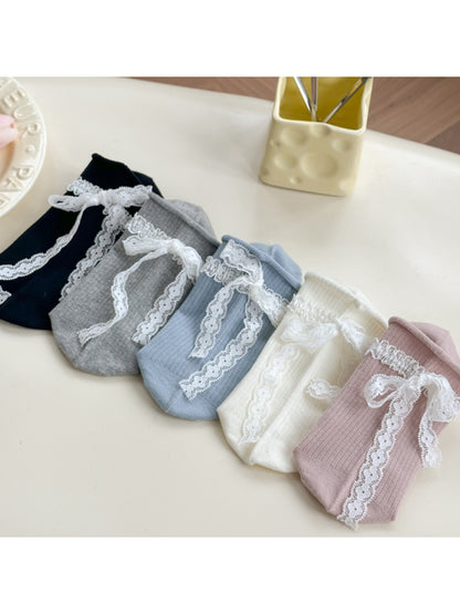 Rufia - Ribbon Lace Ribbed Ankle Socks product image 2