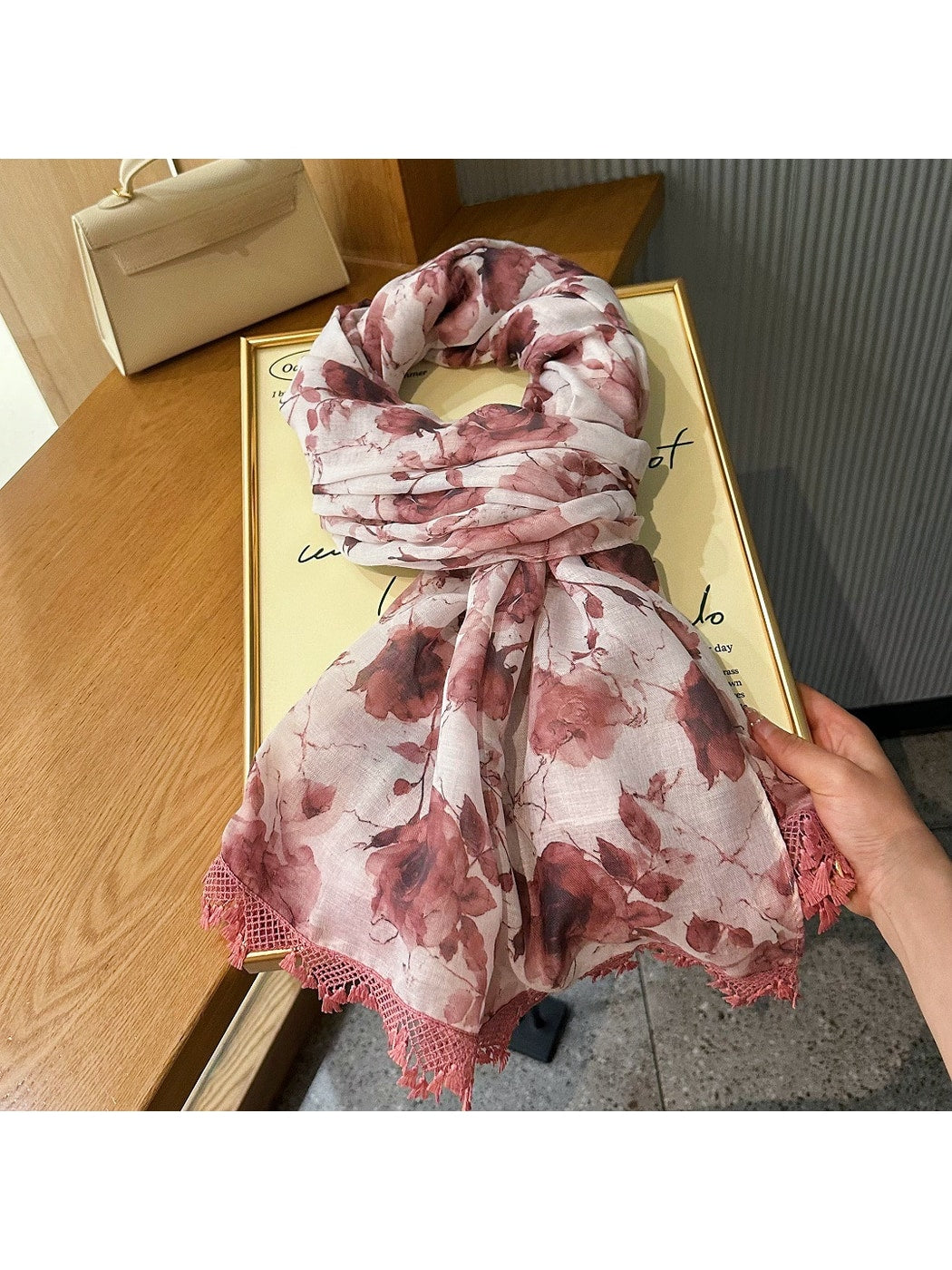 Scarvii - Lightweight Pink Floral Print Wrap Scarf