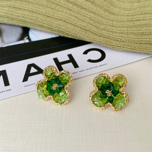 Earwish - Green Sparkling Floral Earrings - Delicate & Chic