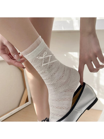 Rufia - Bow Detail Ruffled Style Crew Socks