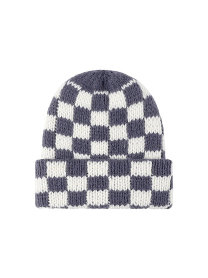Haila - Checkerboard Knit Cuffed Beanie