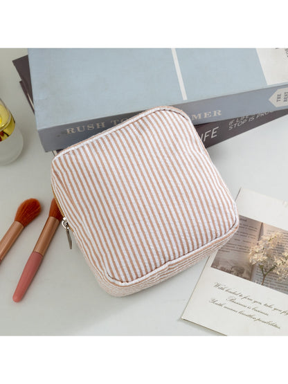 Cosbai - Pinstripes Zipper Cosmetic Organizer Bag