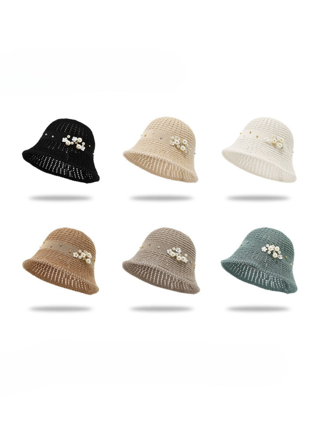 Haila bucket hat with beaded flower accent on front side
