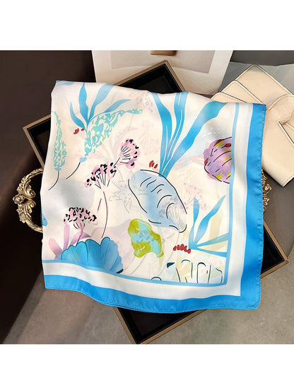 Scarvii - Printed Border Fashion Neck Square Scarf