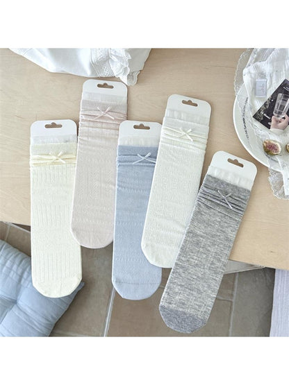 Rufia - Muted Bow Solid Color Crew Socks