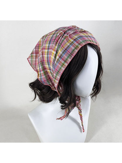 Scarvii Colour Check Bandana Scarf styled around a model's neck