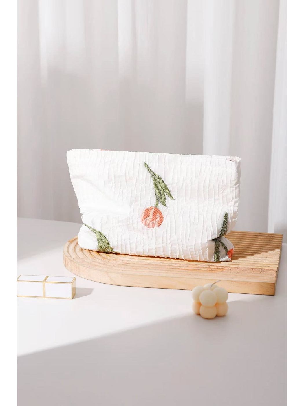 Cosbai - Tulip Embroidered Textured Cosmetic Bag