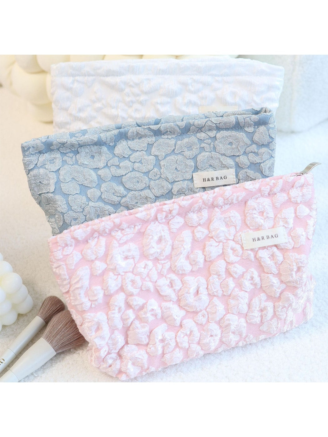 Cosbai - Embossed Cloud Floral Print Makeup Bag