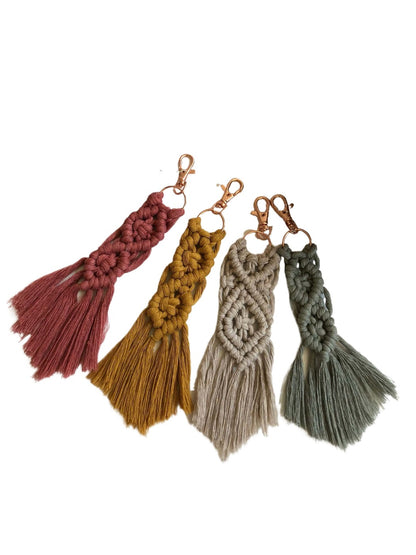 Koco Braided Keychain with Fringe Bag Charm & Accessory with woven texture and tassel detail