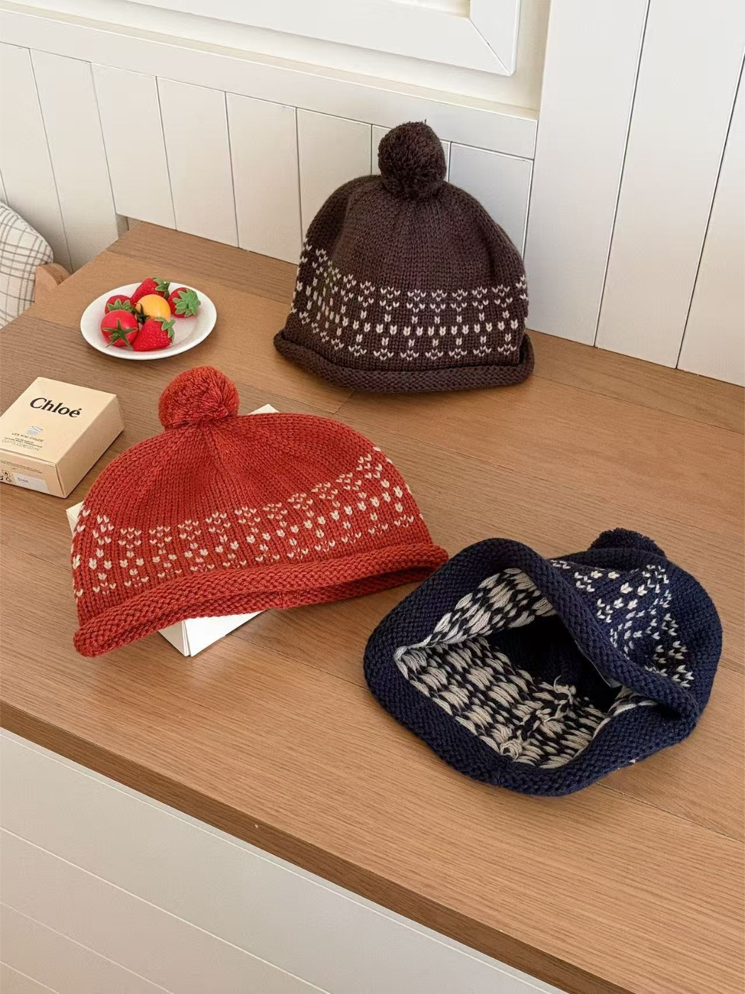 Haila - Fair Isle Rolled Brim Pom Pom Knit Beanie