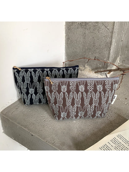 Cosbai - Woven Bunny Pattern Zip Pouch