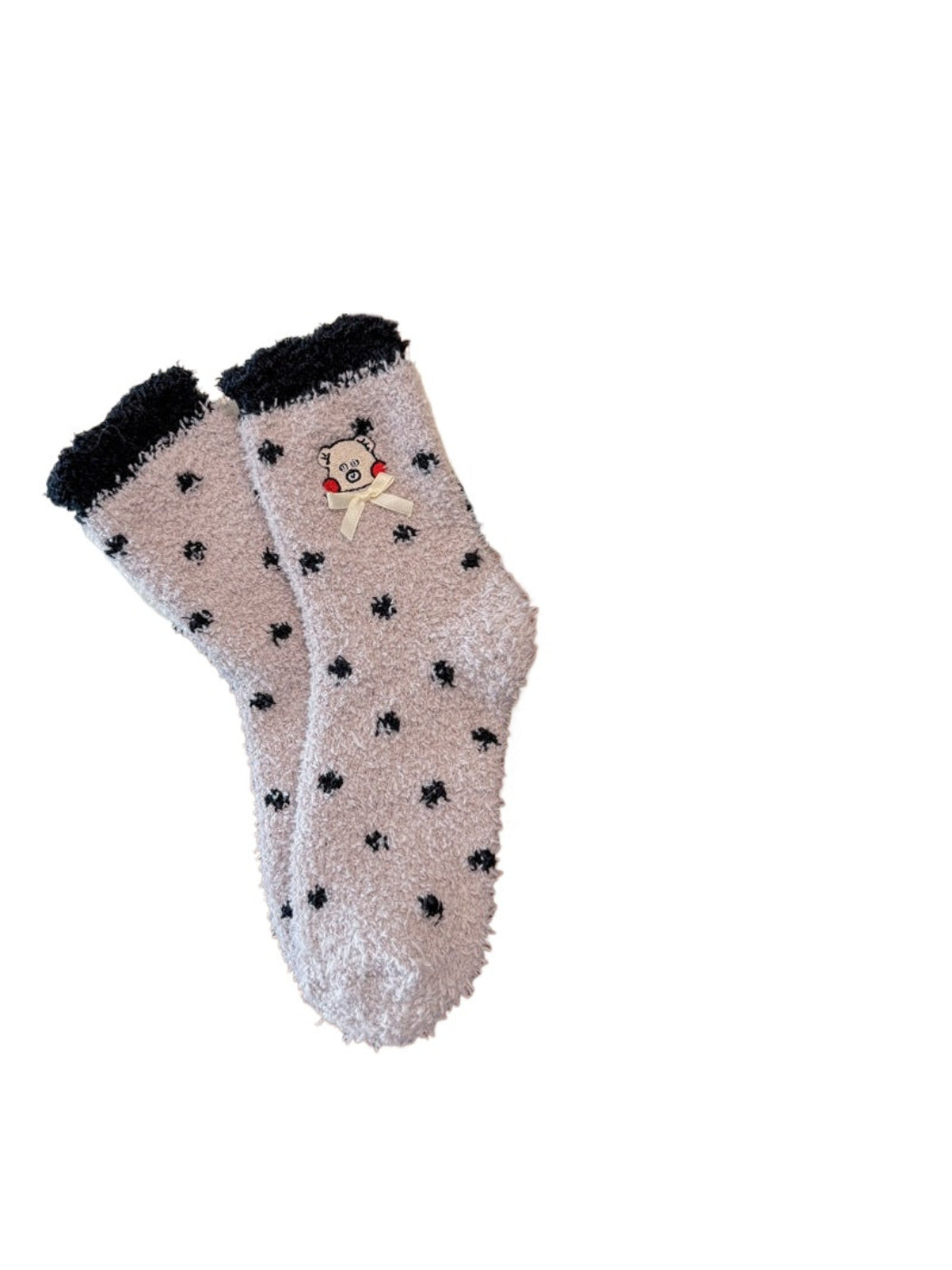 Rufia - Embroidered Cartoon Face & Ribbon Bow Crew Socks