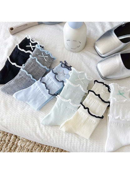 Rufia - Ribbon Ruffle Layer Crew Socks