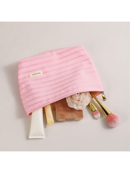 Cosbai - Striped Zipper Makeup Organizer Bag