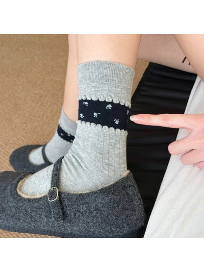 Rufia - Ribbed Cuff Trim Crew Socks