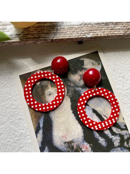 Earwish - Red Polka Dot Statement Earrings