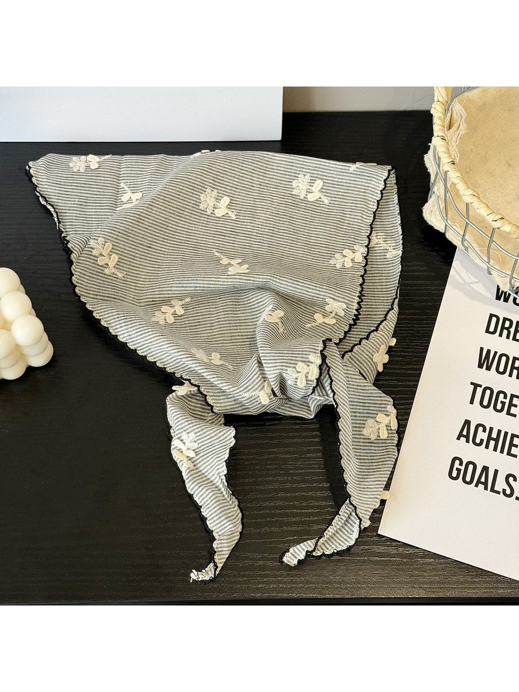 Scarvii - Striped Floral Embroidered Triangle Bandana