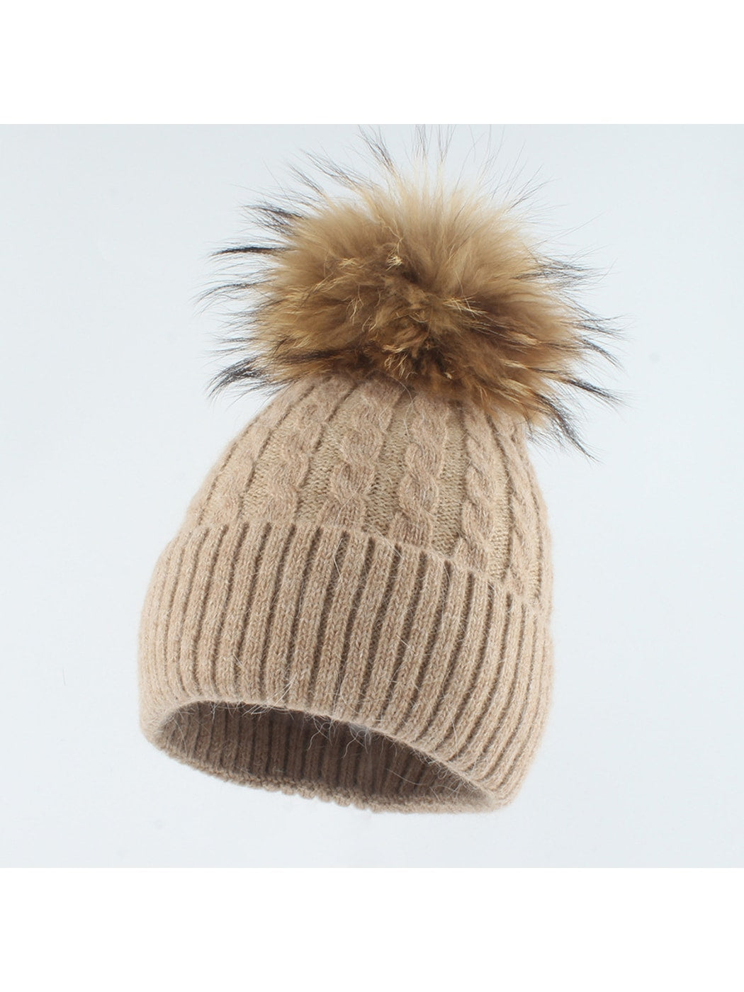 Haila - Ribbed Cuff Pom Accent Winter Knit Beanie