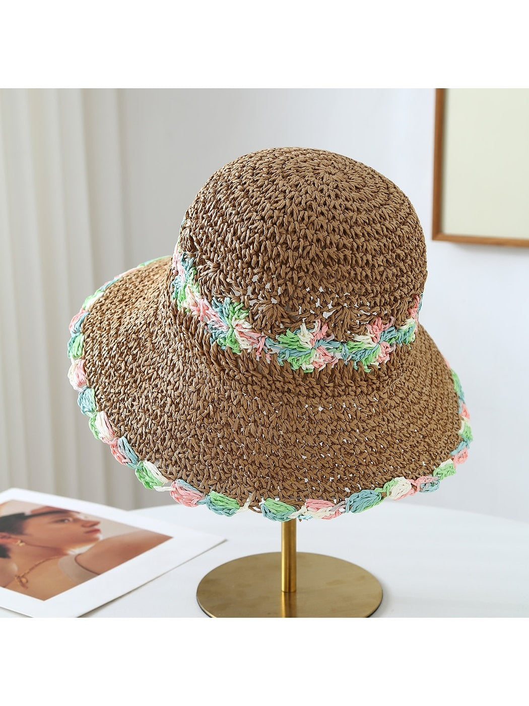 Haila - Floral Trim Wide Brim Summer Sun Hat
