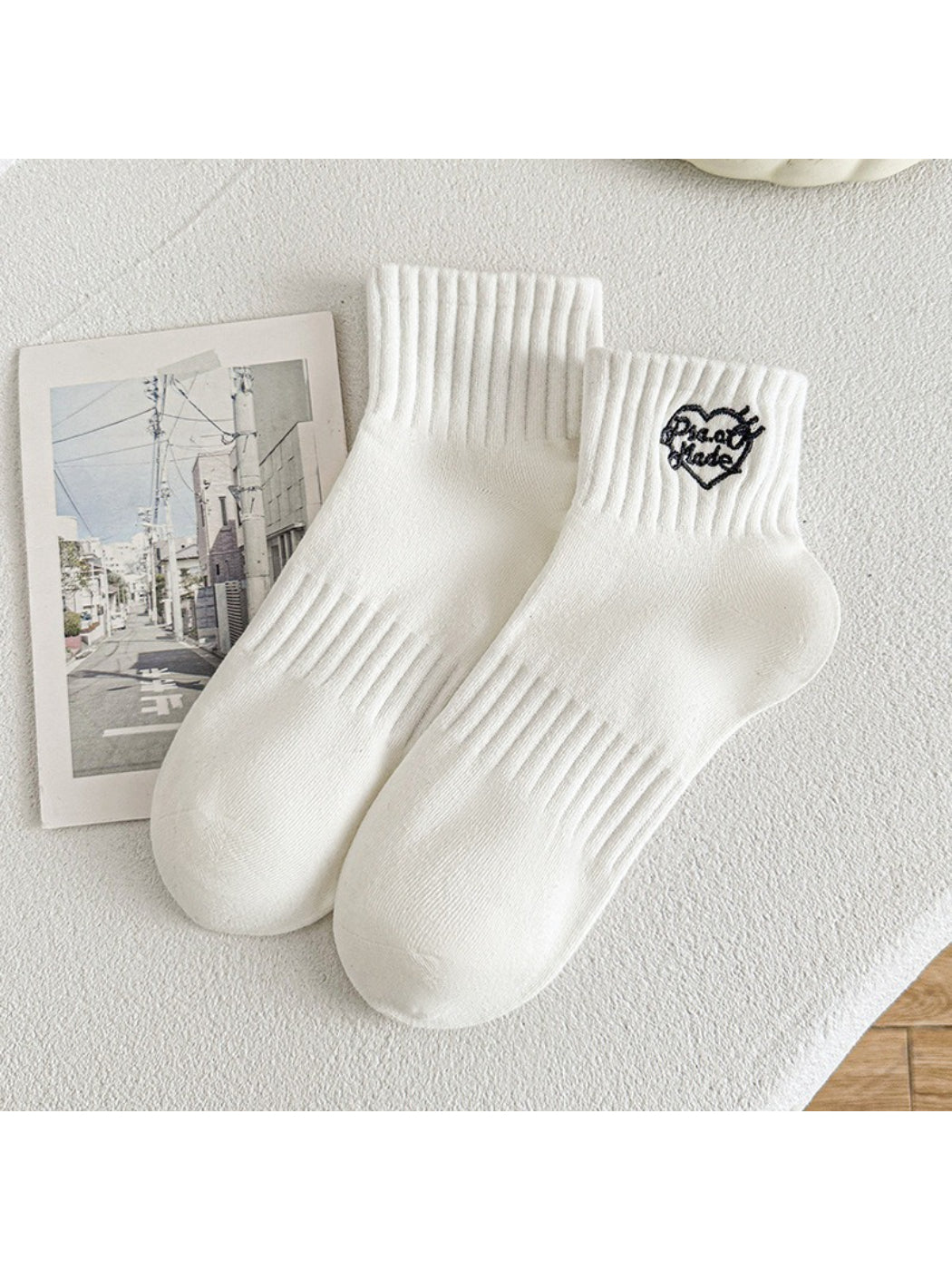 Rufia - Heart Embroidery Ribbed Crew Socks product image 2