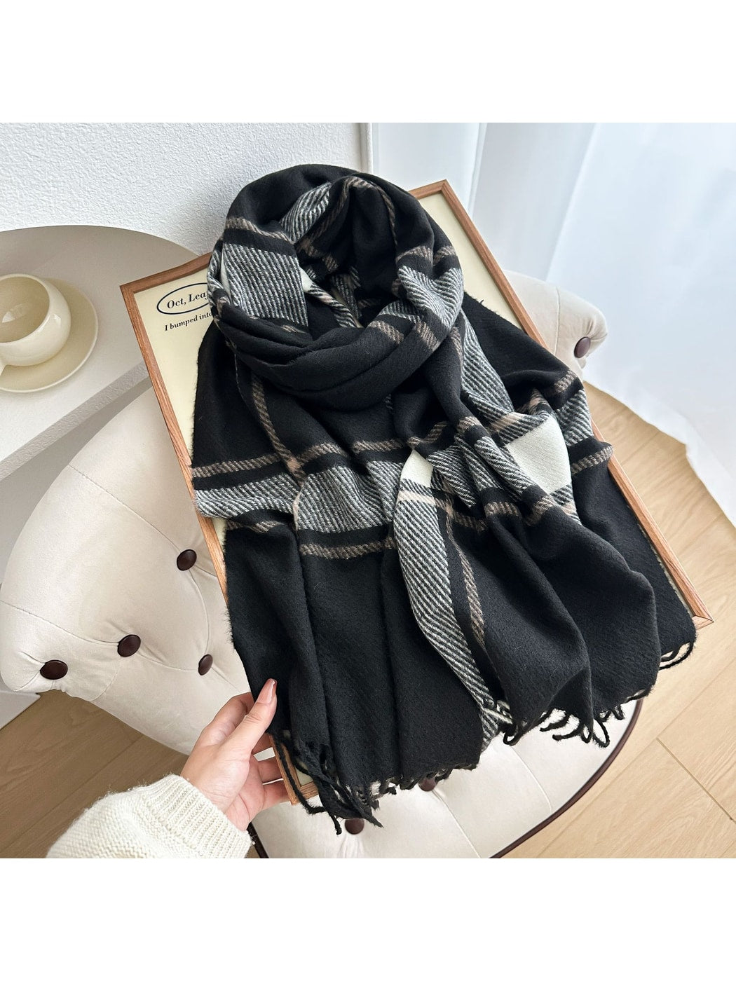 Scarvii - Soft Look Plaid Fringe Layering Scarf