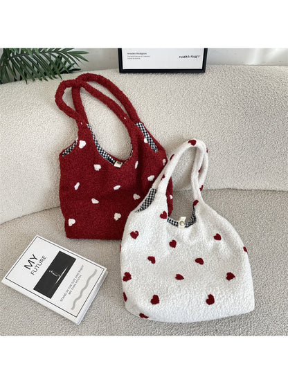 Cosbai - Plush Floral Pattern Shoulder Bag