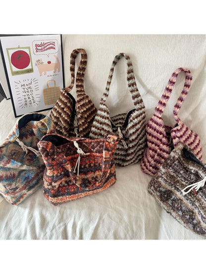 Cosbai - Soft Plaid Drawstring Shoulder Bag