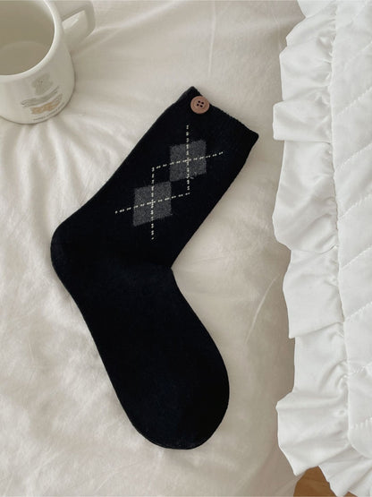 Rufia - Argyle Crew Socks with Button Detail