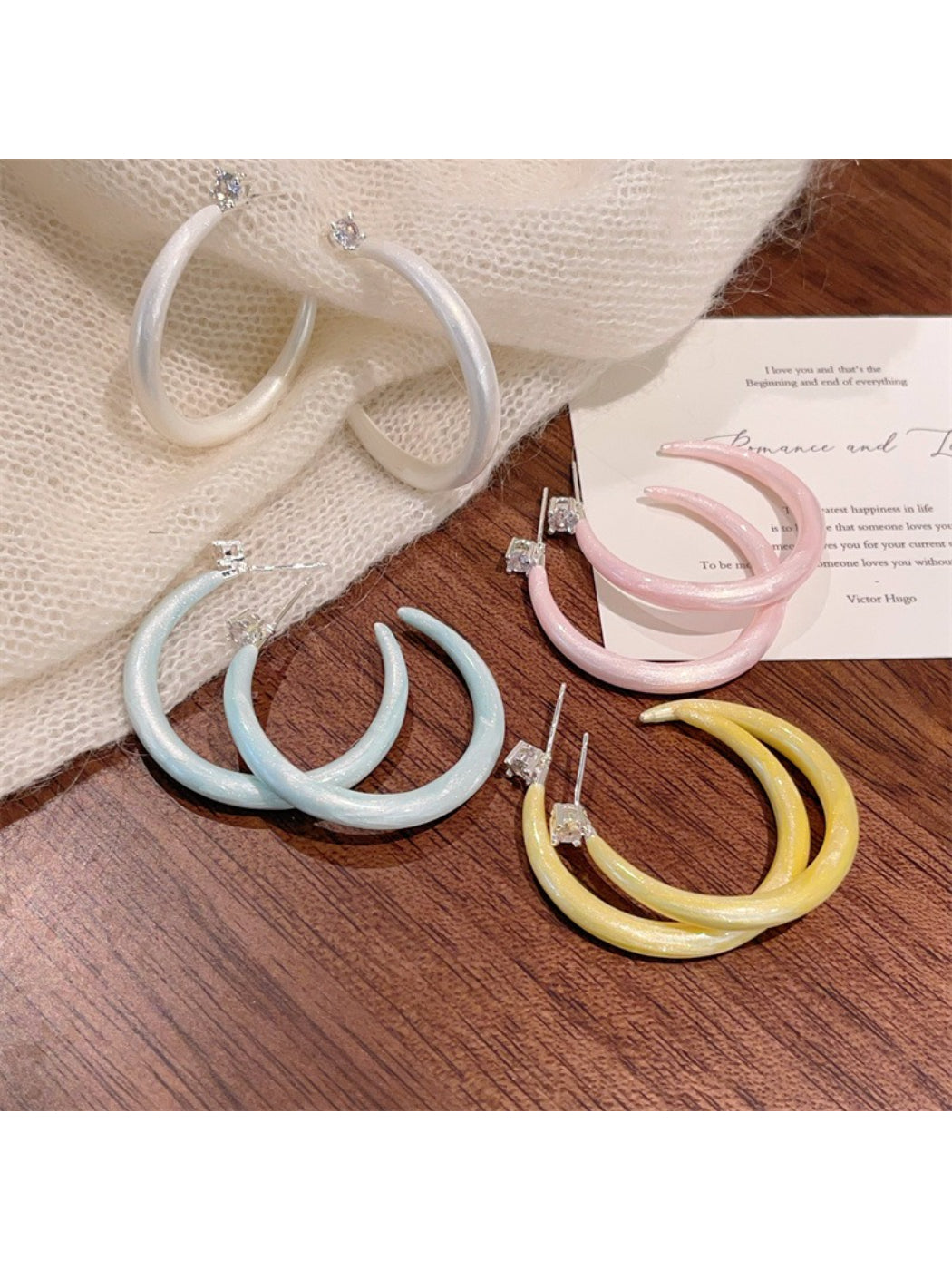 Glossy color hoop earrings paired with casual outfit accessories