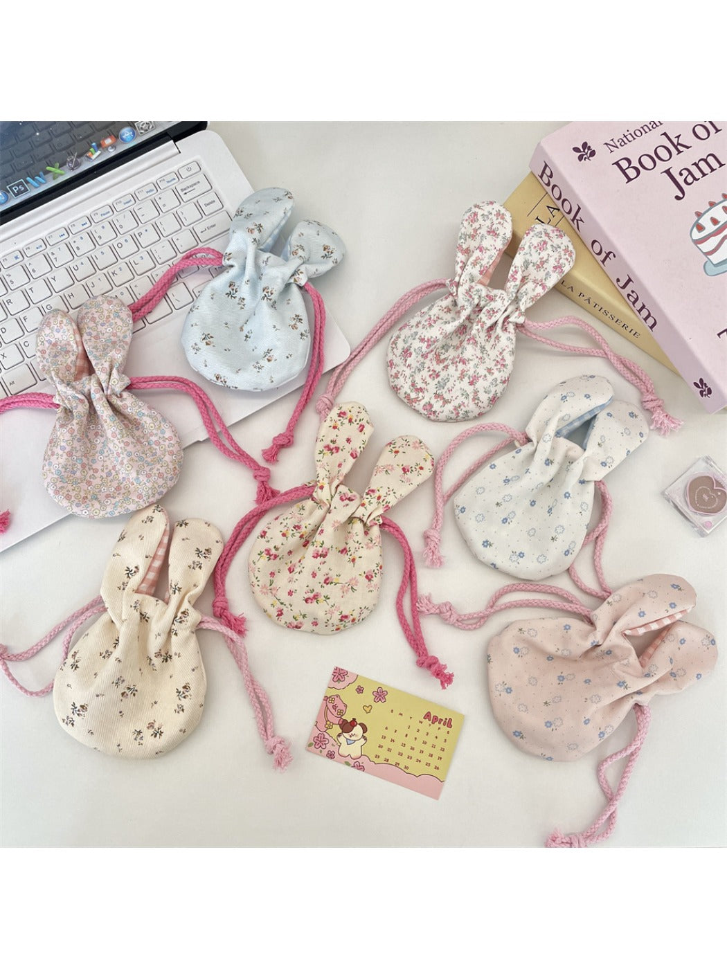 Cosbai - Floral Bunny Ears Drawstring Pouch
