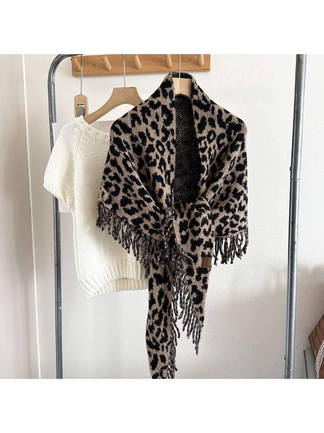Scarvii - Leopard Print Fringe Triangle Scarf