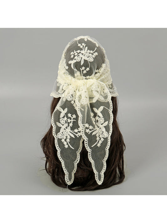 Scarvii vintage floral lace hair wrap displayed flat on white background