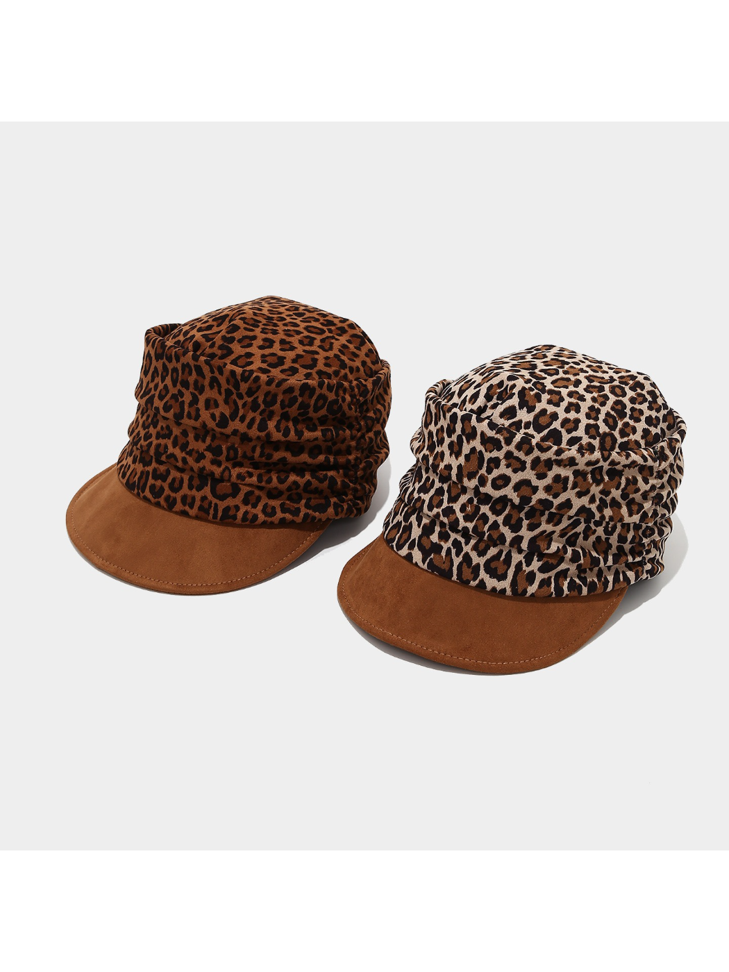Haila - Leopard Print Ruched Newsboy Cap