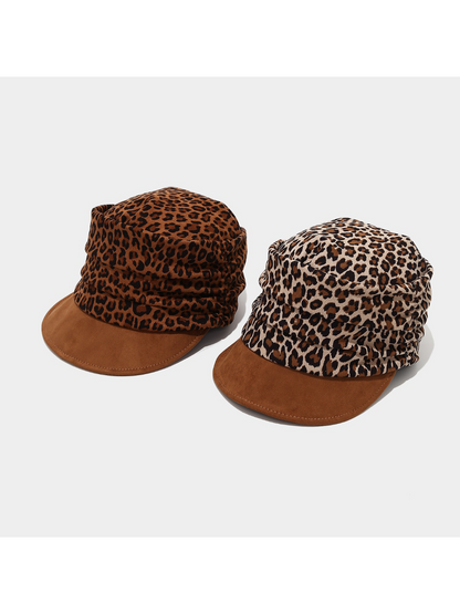 Haila - Leopard Print Ruched Newsboy Cap