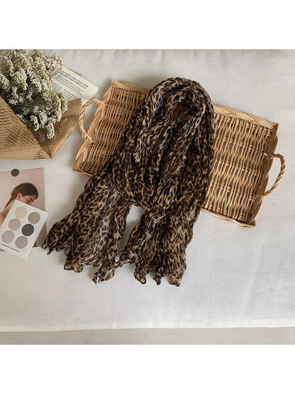 Scarvii - Crinkle Textured Scarf Shawl with Leopard Print
