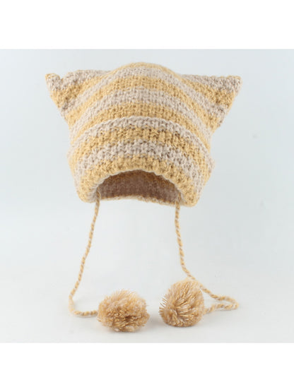 Haila - Striped Cat Ear Shape Knit Beanie