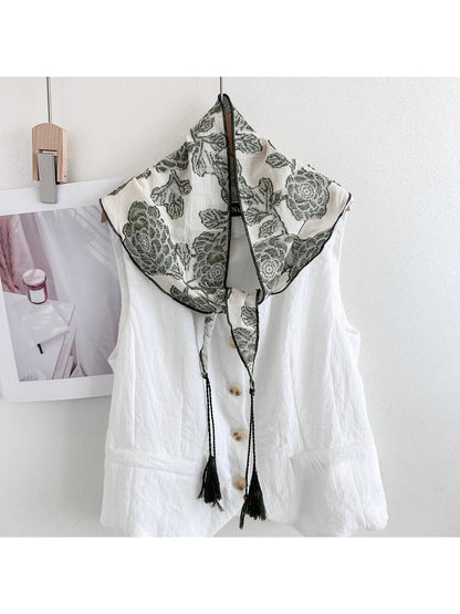 Scarvii - Printed Trim Tassel Triangle Bandana
