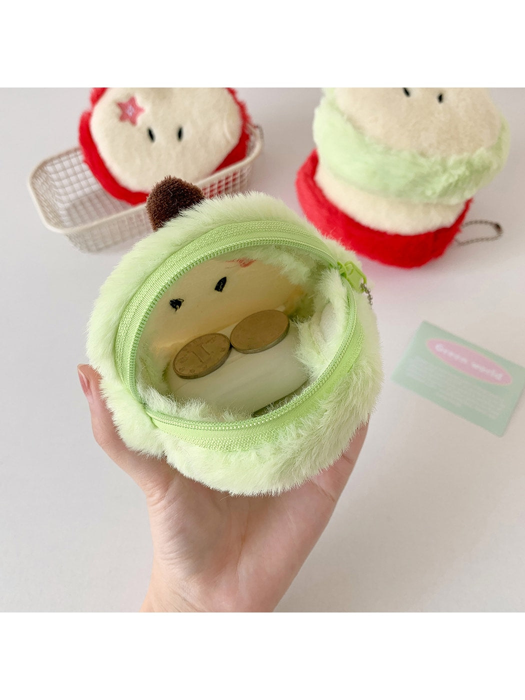 Cosbai - Cartoon Apple Plush Charm Coin Purse Bag