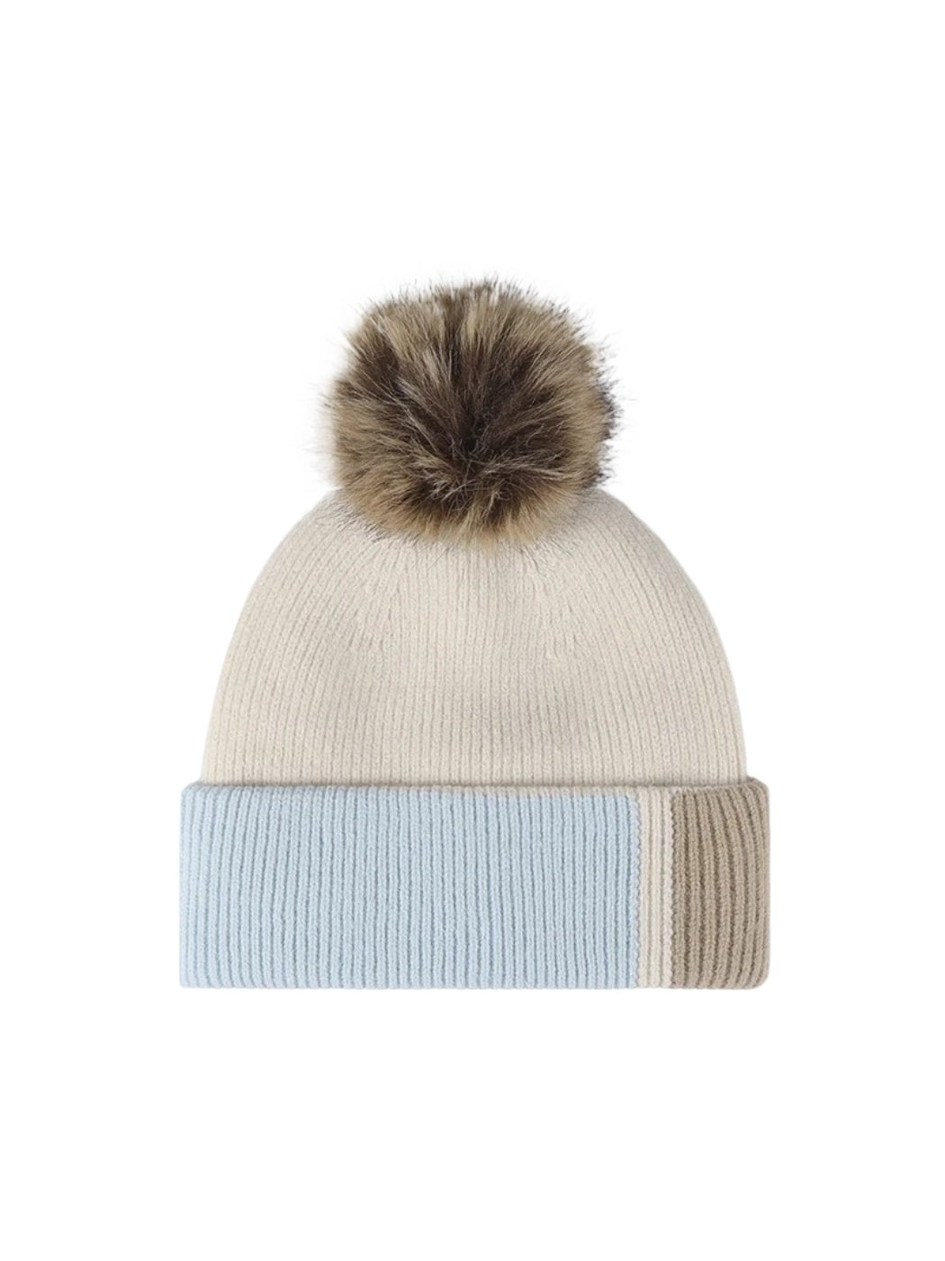 Haila - Colorblock Plush Lined Pom Knit Beanie