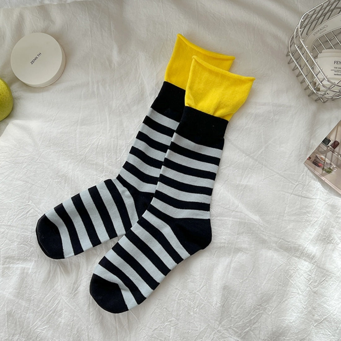 Rufia - Striped Contrast Mid-Calf Socks