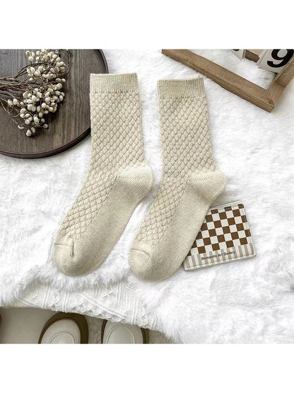 Rufia - Textured Solid Color Everyday Crew Socks