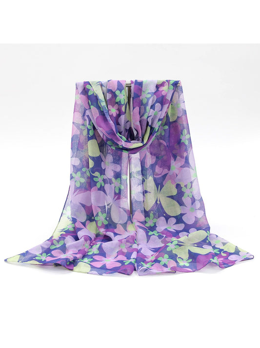 Scarvii - Purple Butterfly Print Women’s Scarf